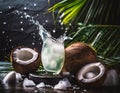 Dark And Moody Still Life Natural Coconut Water With Splash And Ice