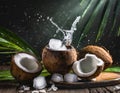 Dark And Moody Still Life Natural Coconut Water With Splash And Ice