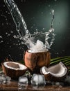 Dark And Moody Still Life Natural Coconut Water With Splash And Ice