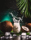 Dark And Moody Still Life Natural Coconut Water With Splash And Ice