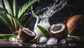 Dark And Moody Still Life Natural Coconut Water With Splash And Ice