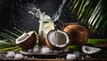 Dark And Moody Still Life Natural Coconut Water With Splash And Ice