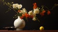 Dark And Moody Still Life: Orange Flowers In A White Vase