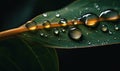 The dark and moody style of the photo of dew drops on leaf was a beautiful and captivating representation of nature. Creating