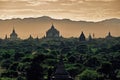 Dark moody sunset with ancient temples in Bagan, Myanmar Royalty Free Stock Photo