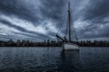 Dark Moody View of the Sailboat in water