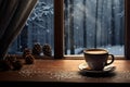 Dark Morning coffee winter. Generate Ai Royalty Free Stock Photo