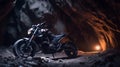 Dark Motorcycle Entering Cave: Industrial Design With High-key Lighting