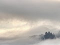 Dark  mountain forest landscape. Misty fantastic forest Royalty Free Stock Photo