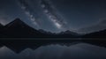 A dark mountain lake reflecting the constellations above Royalty Free Stock Photo