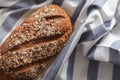 Dark multigrain bread whole grain fresh baked on rustic