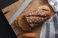 Dark multigrain bread whole grain fresh baked on rustic