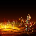 Dark music background with golden musical notes and treble clef Royalty Free Stock Photo