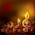 Dark music background with golden musical notes and treble clef Royalty Free Stock Photo