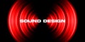 Dark music background with oscillating red light circle sound waves. Vinyl record. Visualization of the drums and beats Royalty Free Stock Photo