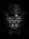 Dark muzzle cat close-up in a hat and tie butterfly Royalty Free Stock Photo
