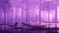 Dark mysterious and marshy forest at misty night Royalty Free Stock Photo