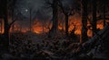 Dark And Mysterious War Artwork In A Fiery Forest