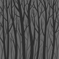 Dark mystical background forest vector flat illustration. Trees silhouette. Creepy forest Royalty Free Stock Photo