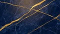 Dark Navy Blue Marble Texture with Intersecting Veins of Rich Gold and Subtle White Lines Royalty Free Stock Photo