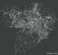 Dark negative street roads map of Bologna, Italy