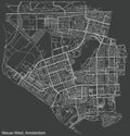 Dark negative street roads map of the Nieuw-West New-West district of Amsterdam, Netherlands