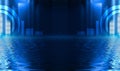 Dark neon background with rays and lines. Night view, reflection in the water of neon light. Royalty Free Stock Photo