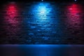 Dark neon blue pink brick wall with spotlights background