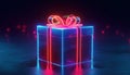Dark Neon Light Effect Gift Box Rendering Created With Skill And Precision, Perfect For Gifting Or Displaying In Various Royalty Free Stock Photo