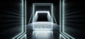 Dark Neon Retro Blue Sci Fi Futuristic Triangle Shaped Corridor Tunnel Hallway Entrance Spaceship Alien Grunge Concrete Empty