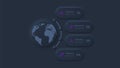 Dark neumorphic earth for infographic. Global concept with 4 options, parts, steps or processes