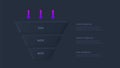 Dark neumorphism sales funnel infographic. Illustration of cold, warm and hot audience