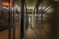 Dark night corridor with doors to compartments in czech train Royalty Free Stock Photo