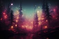 Dark Night fairytale fantasy forest landscape with magical glows Abstract forest, magic fantasy night lights neon Royalty Free Stock Photo