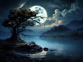 Ai Generated illustration Wildlife Concept of Dark Night Full moon Royalty Free Stock Photo