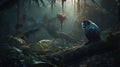 dark night jungle with a Mandrills, generative ai Royalty Free Stock Photo