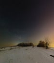 Dark night landscape with Milky Way. Winter night landscape in Kryviy Rih, Ukraine Royalty Free Stock Photo