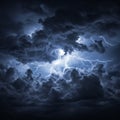 Dark Night Sky with Dramatic Lightning Storm Royalty Free Stock Photo