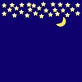 Dark night vector background. Yellow stars and moon on blue sky. Flat simple style for any web design or textile. Royalty Free Stock Photo