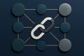 Network connection illustrated with dark nodes and a prominent chain link Royalty Free Stock Photo