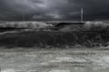 Dark ocean in storm with lightening and waves