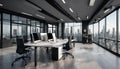 Dark office interior with coworking and conference