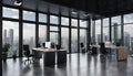 Dark office interior with coworking and conference