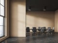 Dark office room interior with meeting table and window. Mock up wall Royalty Free Stock Photo