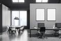 Dark office room interior with two empty white posters Royalty Free Stock Photo