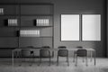 Dark office room interior with two empty white posters Royalty Free Stock Photo
