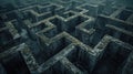 Dark old concrete walls maze, vintage endless surreal labyrinth, grungy grey dirty building. Concept of puzzle, problem,