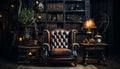 Dark, old fashioned living room with antique furniture and elegant decoration generated by AI