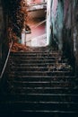 A dark old stone outdoor staircase Royalty Free Stock Photo