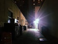 Dark ominous back alley at night